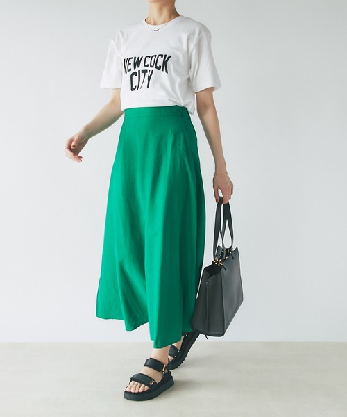 un dix cors（アンディコール）の「美シルエット　フレンチリネンブレンドキャンパスフレアスカート（スカート・レディース・ベージュ/ブラック/ピンク/グリーン・FREE）」の17枚目の写真