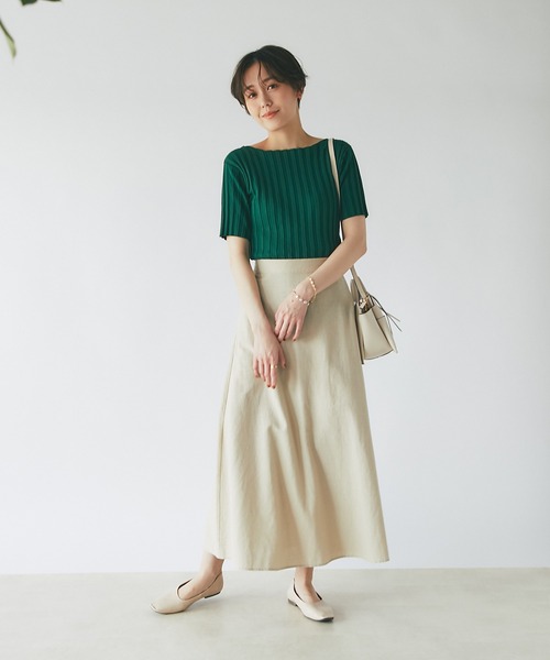 un dix cors（アンディコール）の「美シルエット　フレンチリネンブレンドキャンパスフレアスカート（スカート・レディース・ベージュ/ブラック/ピンク/グリーン・FREE）」の16枚目の写真