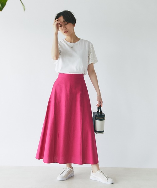 un dix cors（アンディコール）の「美シルエット　フレンチリネンブレンドキャンパスフレアスカート（スカート・レディース・ベージュ/ブラック/ピンク/グリーン・FREE）」の20枚目の写真