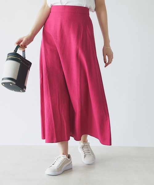 un dix cors（アンディコール）の「美シルエット　フレンチリネンブレンドキャンパスフレアスカート（スカート・レディース・ベージュ/ブラック/ピンク/グリーン・FREE）」の19枚目の写真