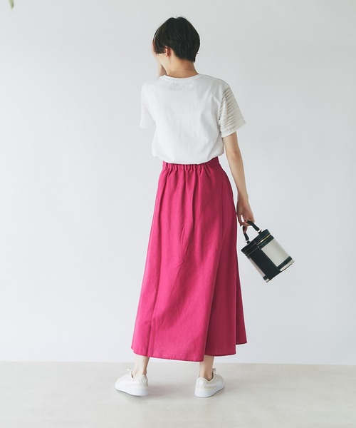 un dix cors（アンディコール）の「美シルエット　フレンチリネンブレンドキャンパスフレアスカート（スカート・レディース・ベージュ/ブラック/ピンク/グリーン・FREE）」の7枚目の写真