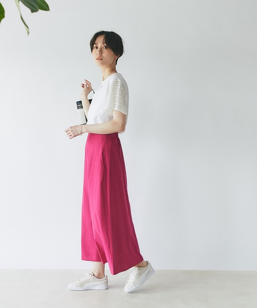 un dix cors（アンディコール）の「美シルエット　フレンチリネンブレンドキャンパスフレアスカート（スカート・レディース・ベージュ/ブラック/ピンク/グリーン・FREE）」の6枚目の写真