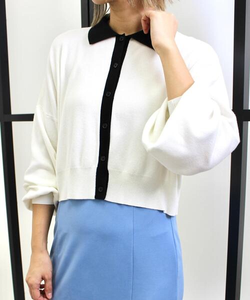 MLI'A(エムリア)の「襟付き配色カーディガン(カーディガン/ボレロ・レディース・ネイビー/ピンク/オフホワイト/ライトグレー・M)」の9枚目の写真