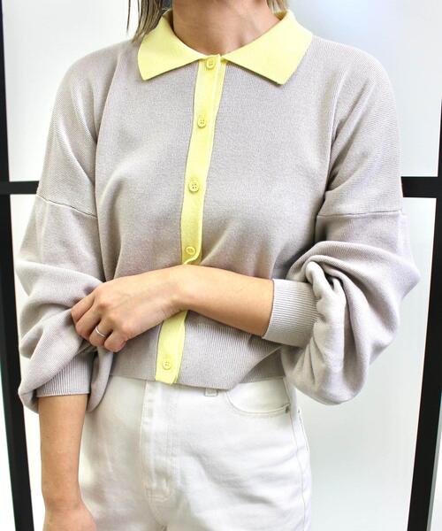 MLI'A(エムリア)の「襟付き配色カーディガン(カーディガン/ボレロ・レディース・ネイビー/ピンク/オフホワイト/ライトグレー・M)」の10枚目の写真