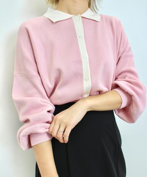 MLI'A(エムリア)の「襟付き配色カーディガン(カーディガン/ボレロ・レディース・ネイビー/ピンク/オフホワイト/ライトグレー・M)」の11枚目の写真