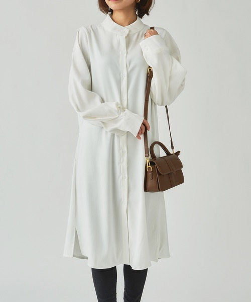 SETUP7（セットアップセブン）の「【SETUP7】シルクタッチスタンドカラーロングシャツ KNF（シャツ/ブラウス・レディース・ホワイト/ベージュ/ブルー・4/5）」の12枚目の写真