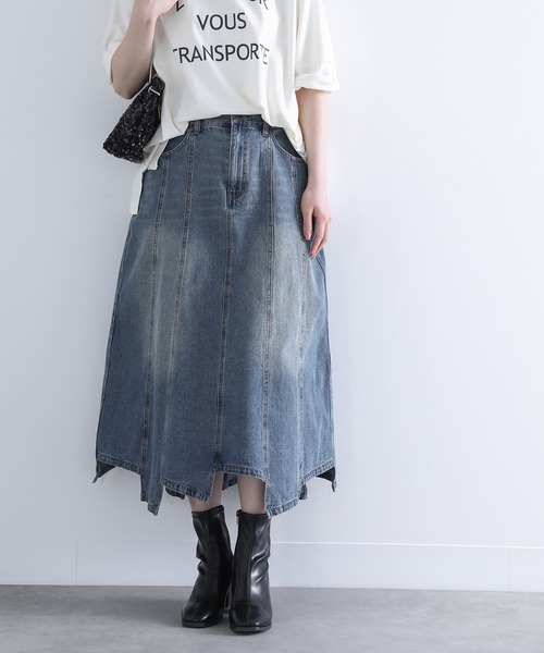 somari imagination(ソマリ イマジネーション)の「『レースペチ付きアシメ切替デニムスカート』(デニムスカート・レディース・ブルー・2/1)」の6枚目の写真