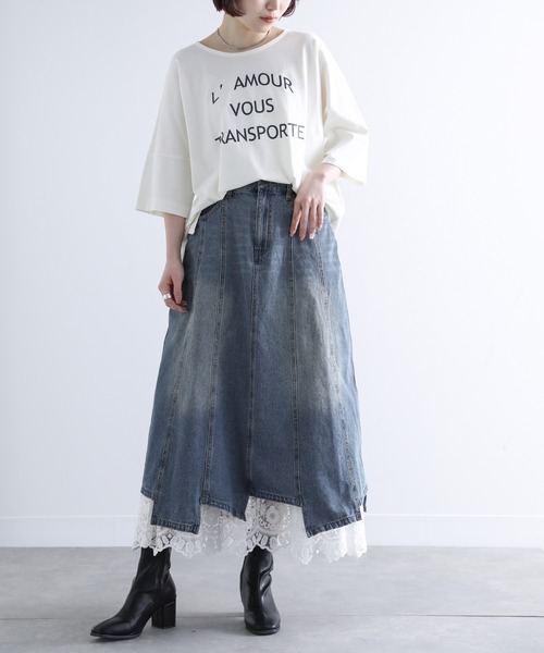 somari imagination(ソマリ イマジネーション)の「『レースペチ付きアシメ切替デニムスカート』(デニムスカート・レディース・ブルー・2/1)」の8枚目の写真