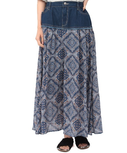 チチカカ(チチカカ)の「リメイクデニムプリントギャザーパンツ(デニムパンツ・レディース・ブラック/ブルー/ボルドー・FREE)」の9枚目の写真