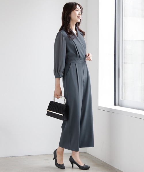 DRESS PLUS パンツドレス ジャンプスーツ ブラック L DRESS+ パンツドレス ジャンプスーツ ポケット付き 結婚式