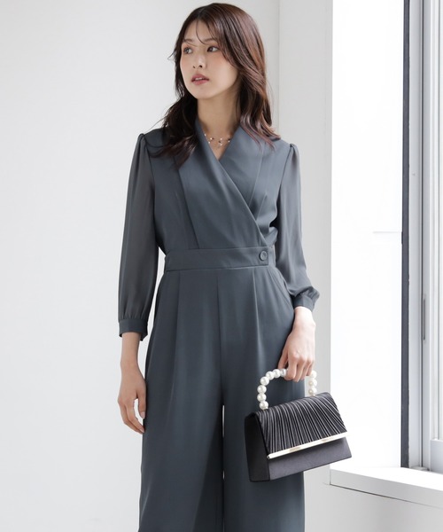 ジャンプスーツ パンツドレス シフォン S M L パーティー 結婚式