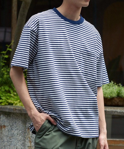 Goodwear(グッドウェア)の「【GOODWEAR】USA COTTON ヘビーウェイトオーバーボーダーポケットTEE ※2W7-12225(Tシャツ/カットソー・メンズ・ブラック/ネイビー・L/M/XL)」の2枚目の写真