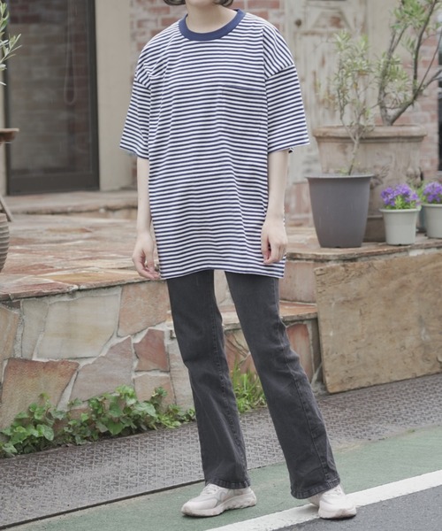 Goodwear(グッドウェア)の「【GOODWEAR】USA COTTON ヘビーウェイトオーバーボーダーポケットTEE ※2W7-12225(Tシャツ/カットソー・メンズ・ブラック/ネイビー・L/M/XL)」の8枚目の写真