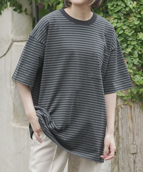Goodwear(グッドウェア)の「【GOODWEAR】USA COTTON ヘビーウェイトオーバーボーダーポケットTEE ※2W7-12225(Tシャツ/カットソー・メンズ・ブラック/ネイビー・L/M/XL)」の9枚目の写真