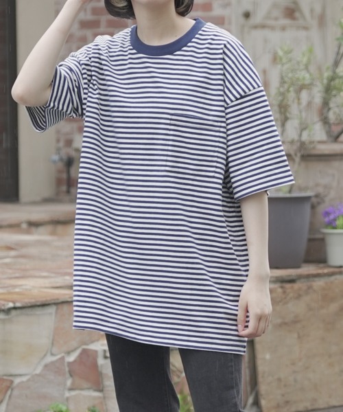 Goodwear(グッドウェア)の「【GOODWEAR】USA COTTON ヘビーウェイトオーバーボーダーポケットTEE ※2W7-12225(Tシャツ/カットソー・メンズ・ブラック/ネイビー・L/M/XL)」の10枚目の写真