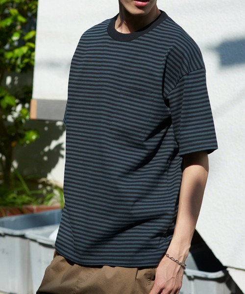 Goodwear(グッドウェア)の「【GOODWEAR】USA COTTON ヘビーウェイトオーバーボーダーポケットTEE ※2W7-12225(Tシャツ/カットソー・メンズ・ブラック/ネイビー・L/M/XL)」の15枚目の写真