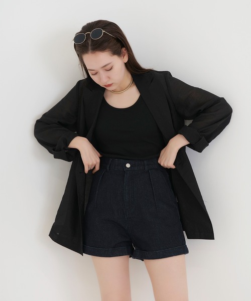 TINA:JOJUN(ティーナジョジュン)の「裾折り返し デニムショートパンツ TINA:JOJUN(デニムパンツ・レディース・ライトブルー/インディゴブルー・S/M)」の11枚目の写真