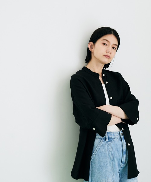 美品 アダムエロペ AER リネンワイドスリーブシャツ ブラック 麻混 黒 美品 アダムエロペ AER リネンワイドスリーブシャツ ブラック 麻