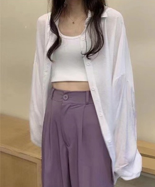 SpRay（スプレイ）の「シアーシャツ（シャツ/ブラウス・レディース・ブラック/パープル/オフホワイト/ピンク/オレンジ/グリーン・FREE）」の2枚目の写真