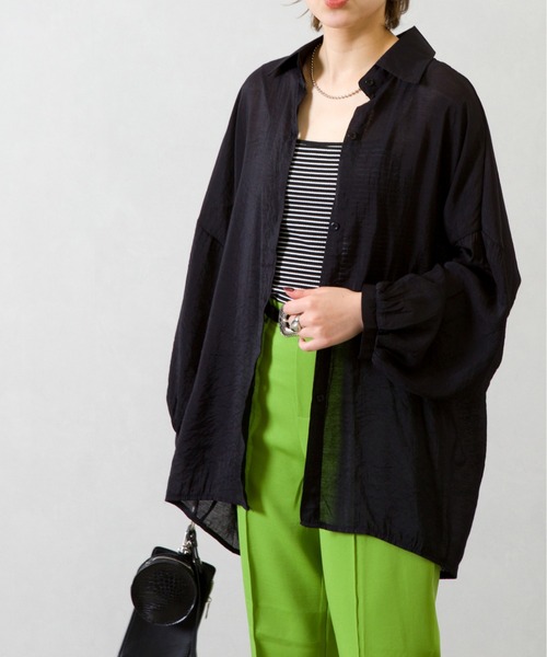 SpRay（スプレイ）の「シアーシャツ（シャツ/ブラウス・レディース・ブラック/パープル/オフホワイト/ピンク/オレンジ/グリーン・FREE）」の12枚目の写真