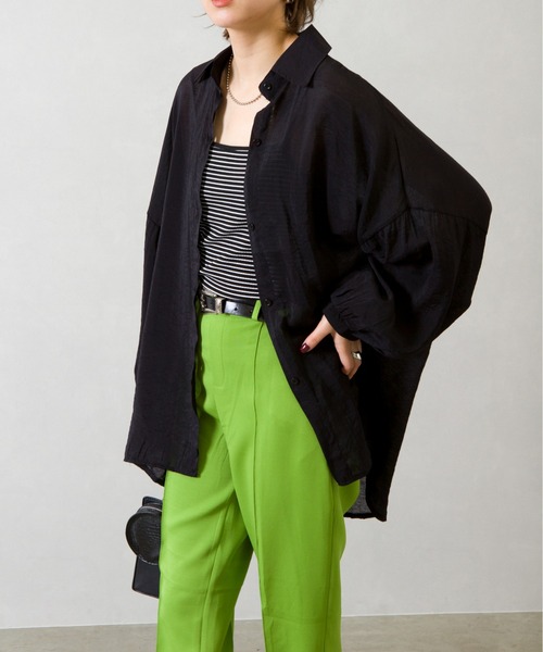 SpRay（スプレイ）の「シアーシャツ（シャツ/ブラウス・レディース・ブラック/パープル/オフホワイト/ピンク/オレンジ/グリーン・FREE）」の13枚目の写真