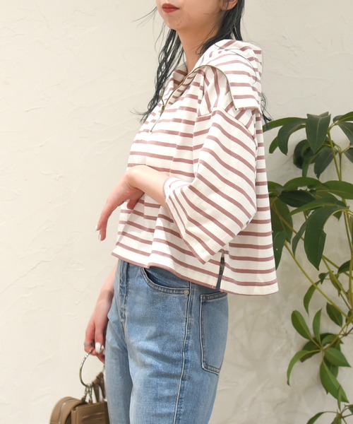 sango（sango）の「ハーフジッププルオーバー（Tシャツ/カットソー・レディース・ホワイト×ブラック/ホワイト×ピンク/グレー×ホワイト・FREE）」の4枚目の写真