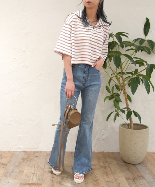 sango（sango）の「ハーフジッププルオーバー（Tシャツ/カットソー・レディース・ホワイト×ブラック/ホワイト×ピンク/グレー×ホワイト・FREE）」の15枚目の写真