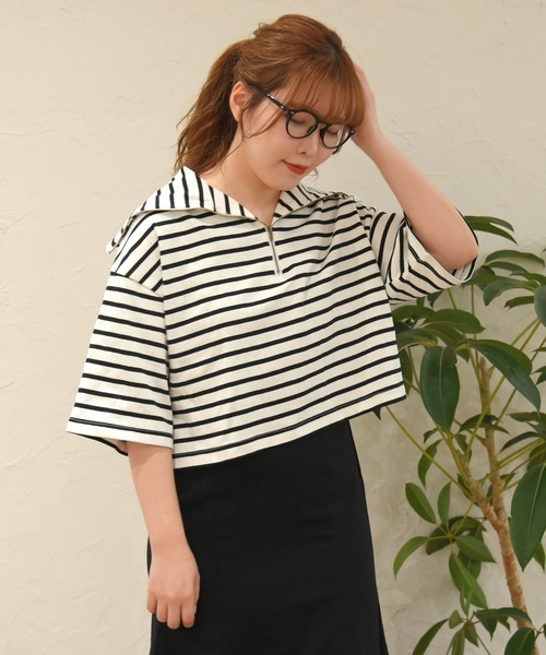 sango（sango）の「ハーフジッププルオーバー（Tシャツ/カットソー・レディース・ホワイト×ブラック/ホワイト×ピンク/グレー×ホワイト・FREE）」の5枚目の写真