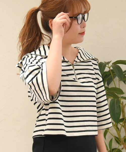 sango（sango）の「ハーフジッププルオーバー（Tシャツ/カットソー・レディース・ホワイト×ブラック/ホワイト×ピンク/グレー×ホワイト・FREE）」の12枚目の写真