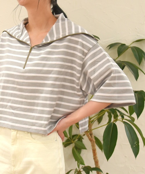 sango（sango）の「ハーフジッププルオーバー（Tシャツ/カットソー・レディース・ホワイト×ブラック/ホワイト×ピンク/グレー×ホワイト・FREE）」の17枚目の写真