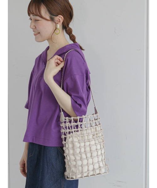 ehka sopo（エヘカソポ）の「エコレザーメッシュトートバッグ（トートバッグ・レディース・ブラウン/オフホワイト/ラベンダー・ﾌﾘ-）」の2枚目の写真