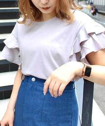 袖フリル半袖Tシャツ