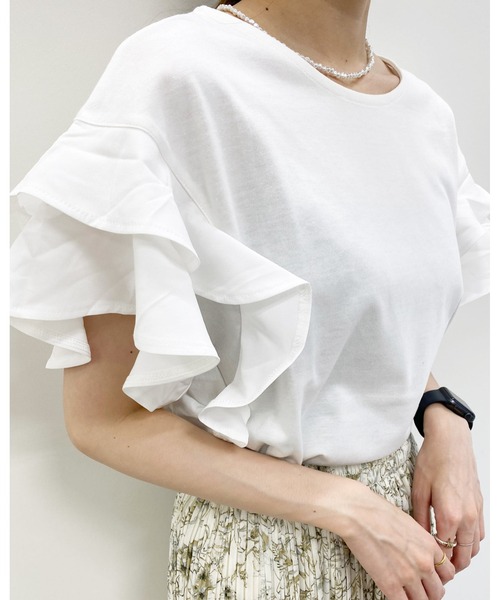 INGNI(イング)の「袖フリル半袖Tシャツ(Tシャツ/カットソー・レディース・グレー系その他/ブラック/オレンジ/グリーン/オフホワイト/ブラウン・M)」の16枚目の写真