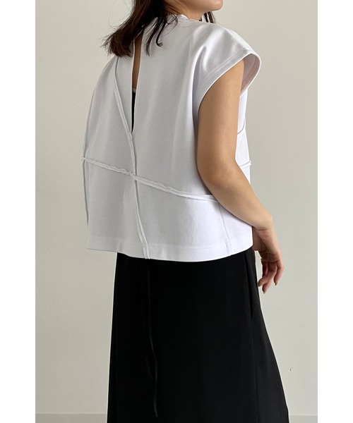 LA PEAU DE GEM（ラポドゥジェム）の「【LA PEAU DE GEM】ランダムカッティングタンクトップ（Tシャツ/カットソー・レディース・ホワイト/ブラック・FREE）」の8枚目の写真