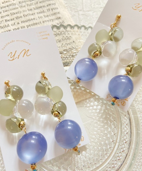 ★【ピアス】シェル×鈴丸ビーズ オーロラ ブルー 夏 マリン ピアス】シェル×鈴丸ビーズ オーロラ ブルー 夏 マリン