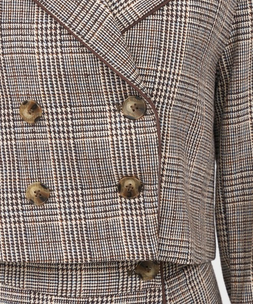 SPIRALGIRL（スパイラルガール）の「チェック柄パイピングショートジャケット（テーラードジャケット・レディース・ネイビー/ブラウン・FREE）」の20枚目の写真