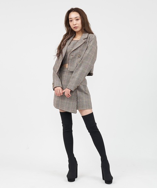 SPIRALGIRL（スパイラルガール）の「チェック柄パイピングショートジャケット（テーラードジャケット・レディース・ネイビー/ブラウン・FREE）」の12枚目の写真