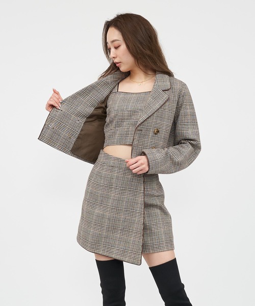 SPIRALGIRL（スパイラルガール）の「チェック柄パイピングショートジャケット（テーラードジャケット・レディース・ネイビー/ブラウン・FREE）」の14枚目の写真