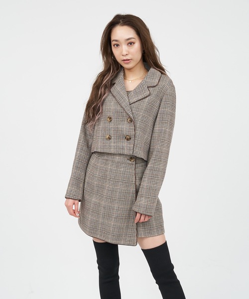 SPIRALGIRL（スパイラルガール）の「チェック柄パイピングショートジャケット（テーラードジャケット・レディース・ネイビー/ブラウン・FREE）」の15枚目の写真