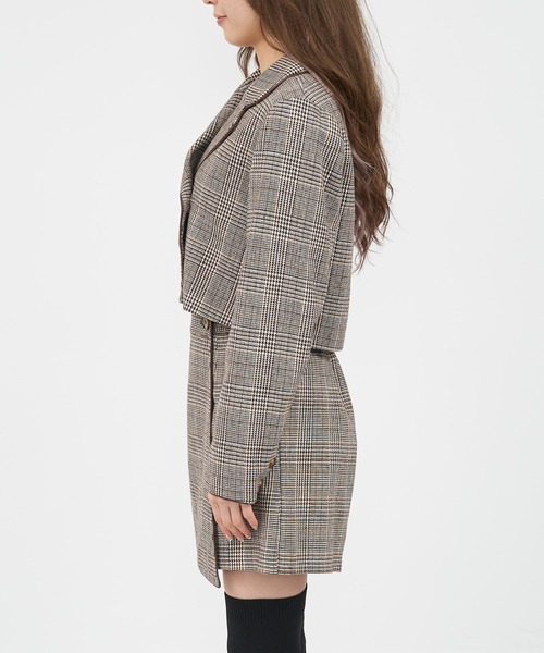 SPIRALGIRL（スパイラルガール）の「チェック柄パイピングショートジャケット（テーラードジャケット・レディース・ネイビー/ブラウン・FREE）」の17枚目の写真