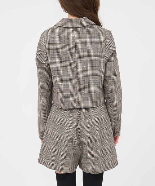 SPIRALGIRL（スパイラルガール）の「チェック柄パイピングショートジャケット（テーラードジャケット・レディース・ネイビー/ブラウン・FREE）」の18枚目の写真