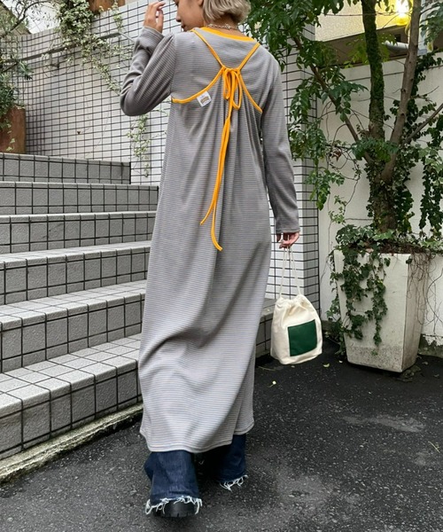 HELLO.SANFRANCISCO（ハローサンフランシスコ）の「【HELLO.SANFRANCISCO/ハローサンフランシスコ】ロンtee付きボーダーキャミワンピース（ワンピース・レディース・レッド/オレンジ/ブルー/グリーン・FREE）」の6枚目の写真