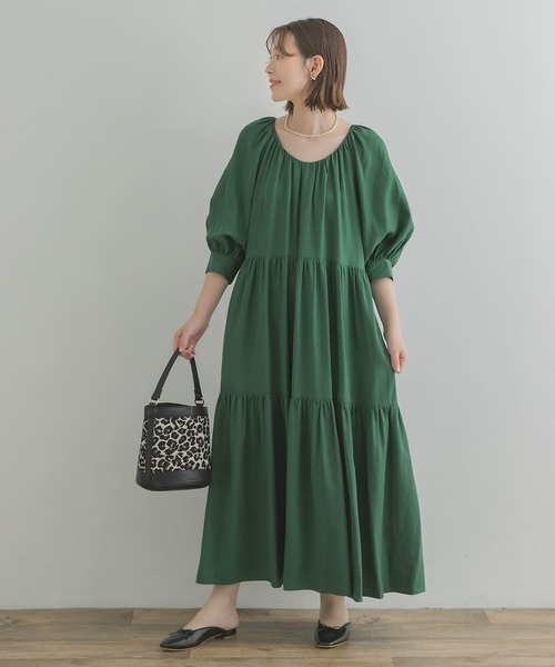 F by ROSSO(エフバイロッソ)の「F by ROSSO ギャザーネックティアードワンピース(ワンピース・レディース・グリーン/マスタード/レッド系その他・38/36)」の6枚目の写真