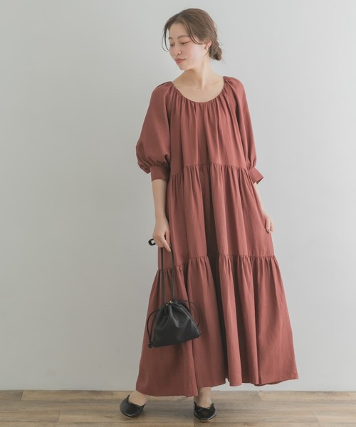 F by ROSSO(エフバイロッソ)の「F by ROSSO ギャザーネックティアードワンピース(ワンピース・レディース・グリーン/マスタード/レッド系その他・38/36)」の11枚目の写真