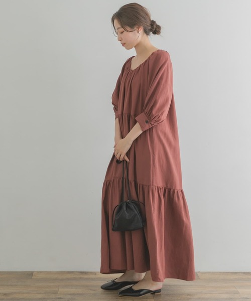 F by ROSSO(エフバイロッソ)の「F by ROSSO ギャザーネックティアードワンピース(ワンピース・レディース・グリーン/マスタード/レッド系その他・38/36)」の12枚目の写真