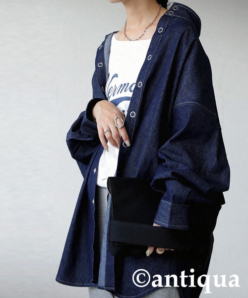 antiqua（アンティカ）の「コットン100%デニムシャツ（シャツ/ブラウス・レディース・インディゴブルー・FREE）」の4枚目の写真