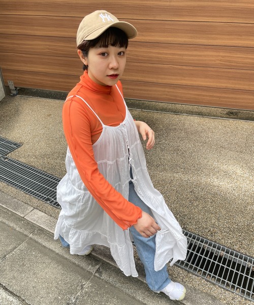 DuKKah（デュカ）の「Dukkah/【低身長向け】シアーメロウハイネックロンT（Tシャツ/カットソー・レディース・ホワイト/ブラック/オレンジ・X-SMALL）」の9枚目の写真