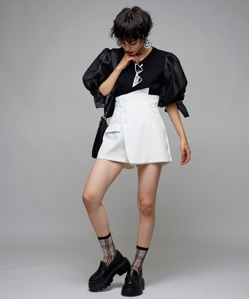 Narcissus（ナルシス）の「【WEBSTORE 限定商品】ハイウエストショートパンツ（その他パンツ・レディース・ホワイト/ブラック・FREE）」の5枚目の写真
