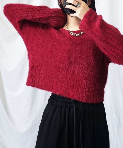 me+em select（ミームセレクト）の「【 ７color 】ショート丈ワイドリブシャギーニット（ニット/セーター・レディース・ブラック/ピンク/ブルー/グレー/ホワイト/ブラウン/ワイン・FREE）」の17枚目の写真