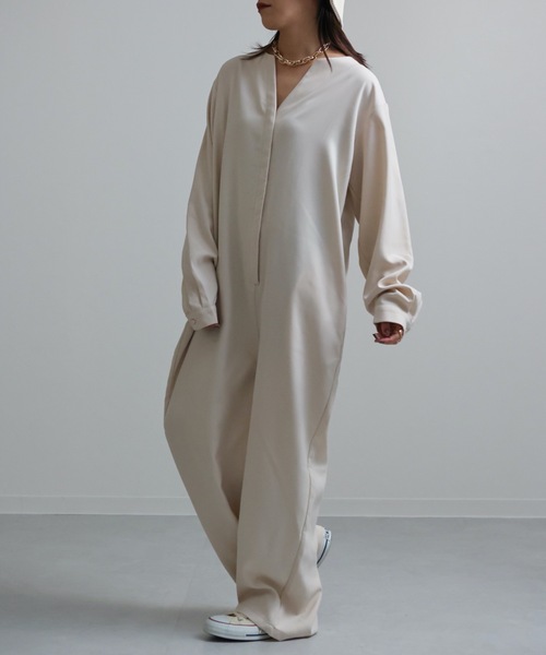 ap retro（アプレトロ）の「2022/新作 ノーカラーオールインワン/ツナギ（つなぎ/オールインワン・レディース・モカ/アイボリー/ブラック・FREE）」の12枚目の写真